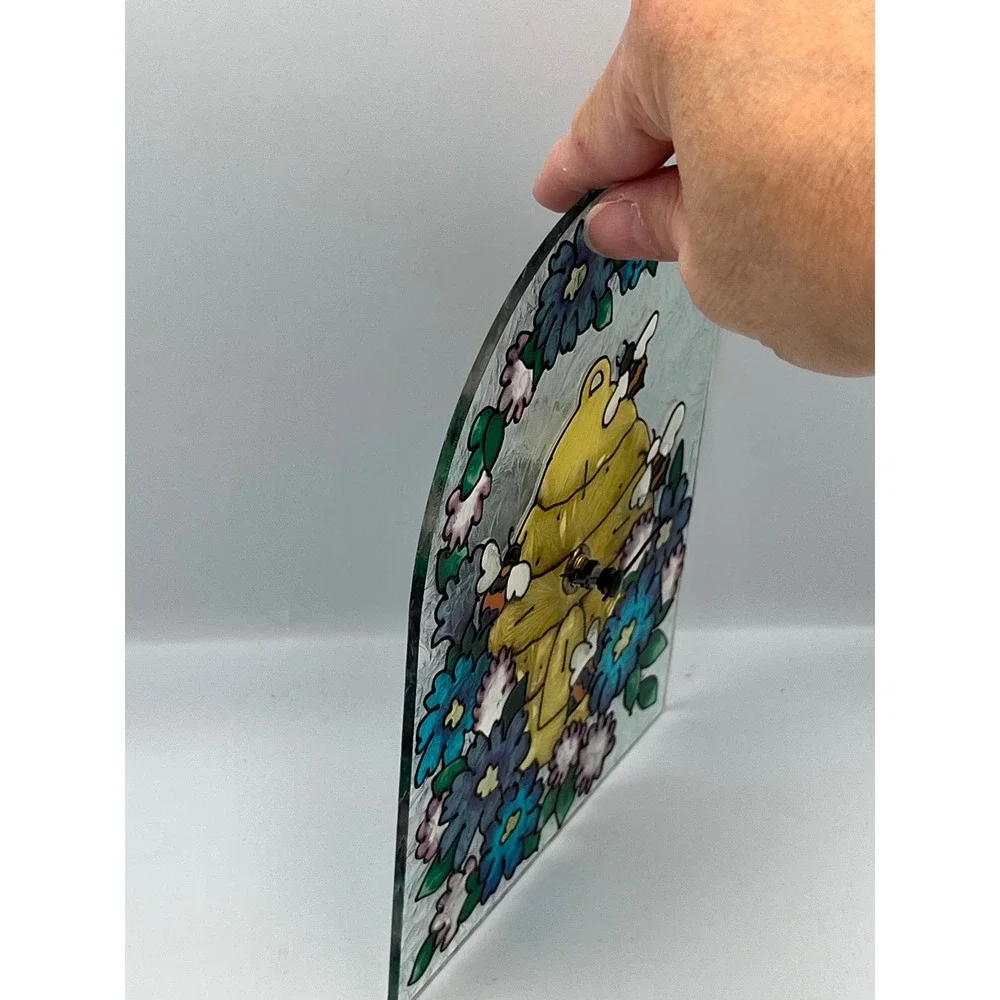 Glass Beehive Clock Floral Design‎ Tabletop Desk Accent Yellow Blue
